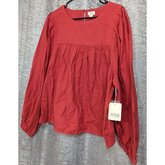 Anna Tops - Ana Peasant Style Long Sleeve 100% Cotton Shirt Women's 1X Plus Burnt Orange NWT